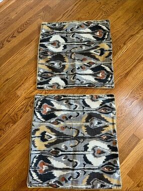 Robert Allen Ikat-Pattern 2 Accent Pillow Covers in Gray, Black & Gold Tones